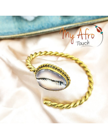 Bracelet jonc torsadé avec cauri marron