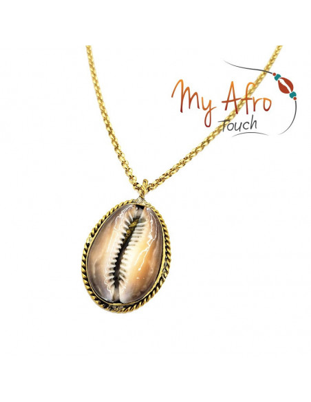 Collier chaine avec pendentif cauri marron