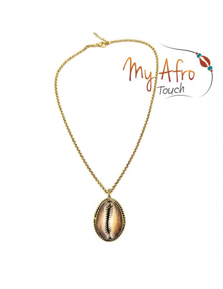 Collier chaine avec pendentif cauri marron