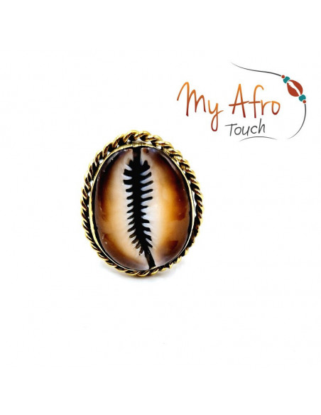 Bague en bronze torsadée et son cauri marron - collection Fusion'elle