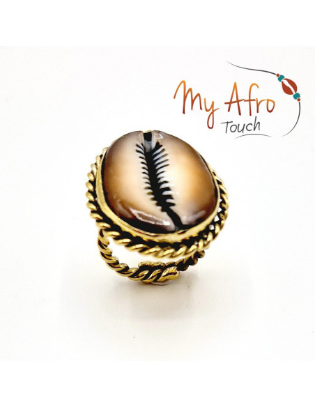 Bague en bronze torsadée et son cauri marron - collection Fusion'elle