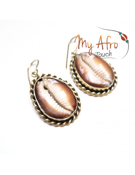 Boucles d'oreilles pendantes cauri marron - Collection Fusion'elle
