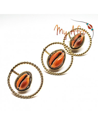 Bague Arcana circulaire en bronze et cauri caramel