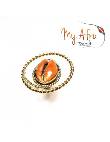 Bague Arcana circulaire en bronze et cauri caramel