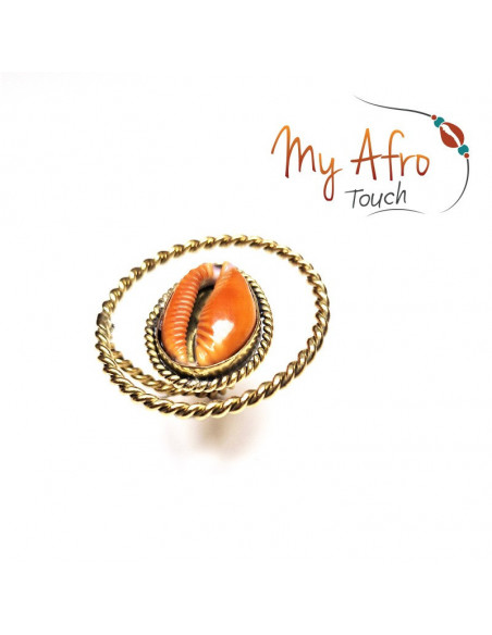 Bague Arcana circulaire en bronze et cauri caramel