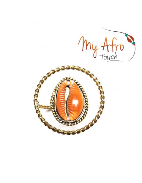 Bague Arcana circulaire en bronze et cauri caramel