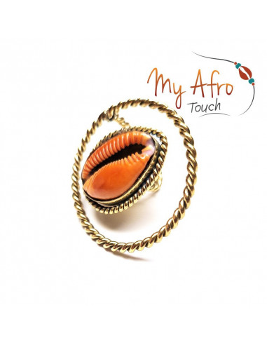 Bague Arcana circulaire en bronze et cauri caramel