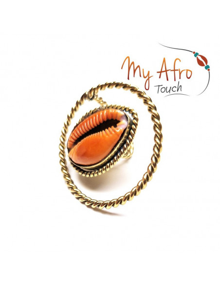 Bague Arcana circulaire en bronze et cauri caramel