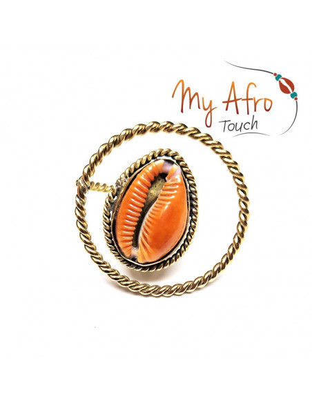 Bague Arcana circulaire en bronze et cauri caramel