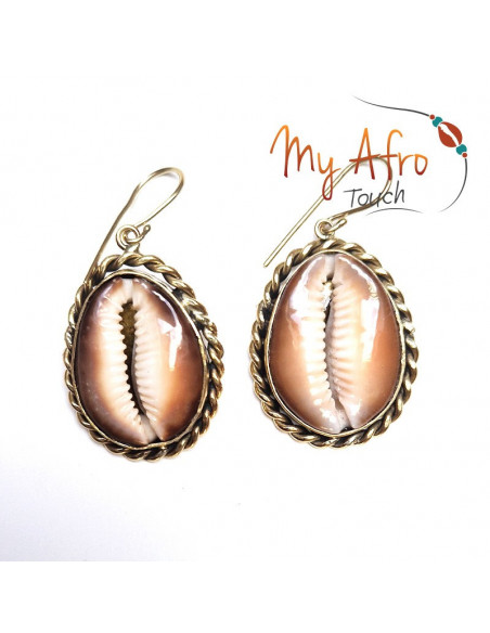Boucles d'oreilles pendantes cauri marron - Collection Fusion'elle