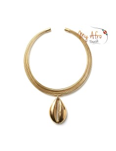 Tour de cou en laiton à pendentif cauri en bronze | My Afro Touch