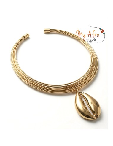Tour de cou en laiton à pendentif cauri en bronze | My Afro Touch