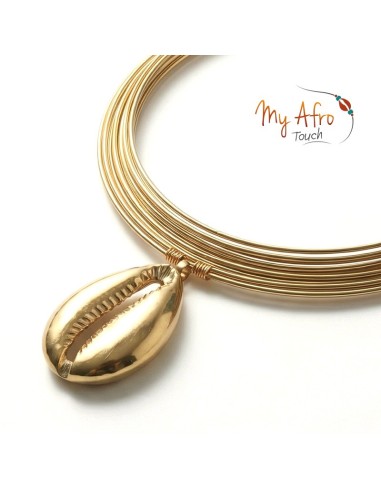 Tour de cou en laiton à pendentif cauri en bronze | My Afro Touch