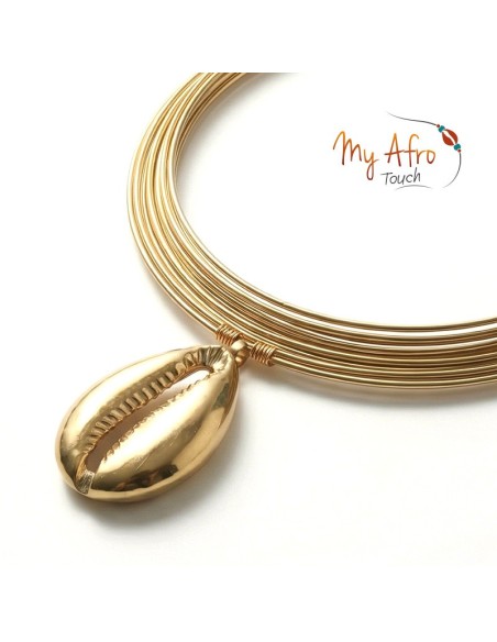 Tour de cou en laiton à pendentif cauri en bronze | My Afro Touch