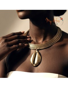 Tour de cou en laiton à pendentif cauri en bronze | My Afro Touch 2