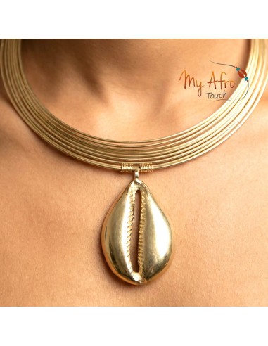 Tour de cou en laiton à pendentif cauri en bronze | My Afro Touch