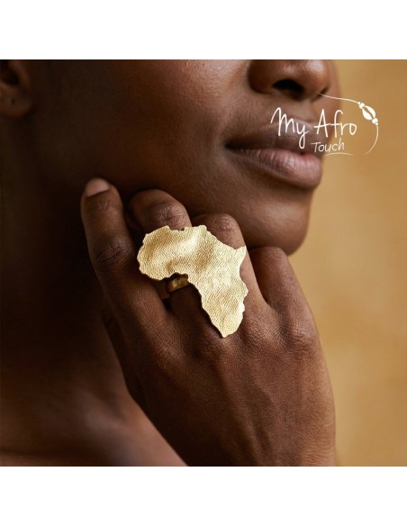 Bague XL Afrique en bronze texturé – Bijou statement | My Afro Touch