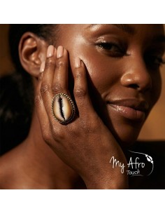 Bague en bronze torsadée et son cauri marron - collection Fusion'elle