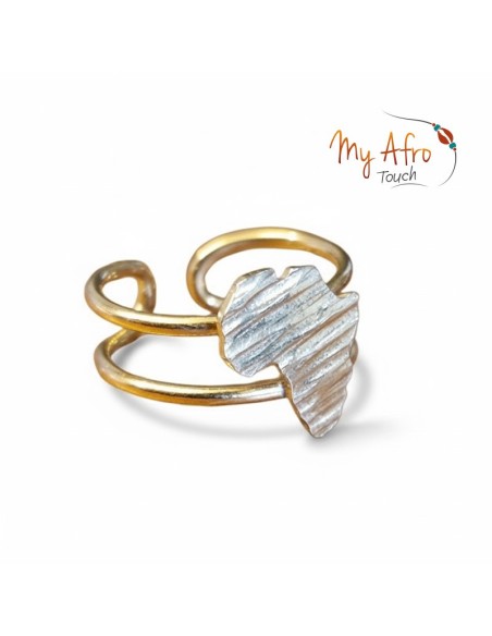 Bague artisanale en bronze représentant une carte d'Afrique