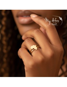 Bague artisanale en bronze représentant une carte d'Afrique