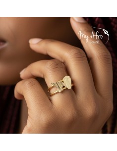 Bague artisanale en bronze représentant une carte de la Guadeloupe