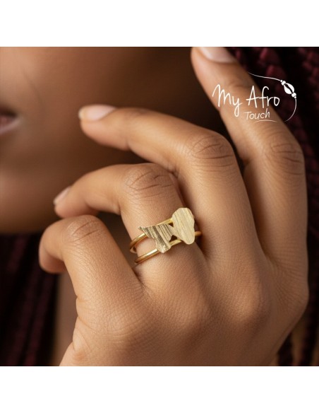 Bague artisanale en bronze représentant une carte de la Guadeloupe