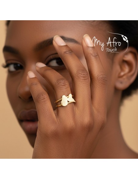 Bague artisanale en bronze représentant une carte de la Guadeloupe