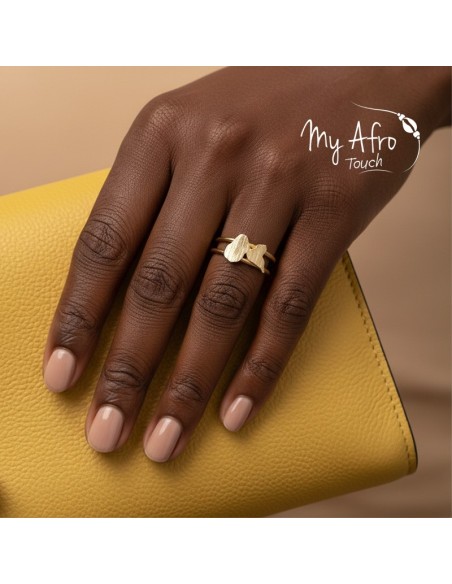 Bague artisanale en bronze représentant une carte de la Guadeloupe