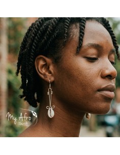 Boucles d’oreilles fines en bronze et cauri – Lior | My Afro Touch