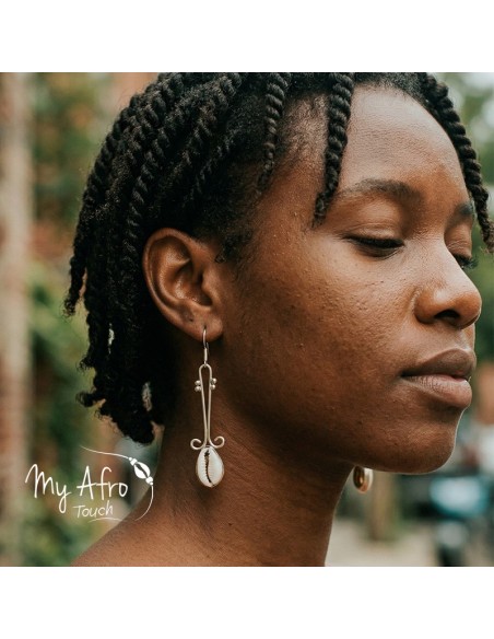 Boucles d’oreilles fines en bronze et cauri – Lior | My Afro Touch