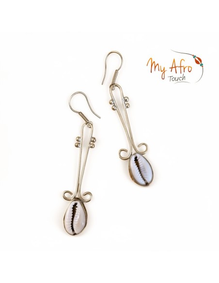 Boucles d’oreilles fines en bronze et cauri – Lior | My Afro Touch