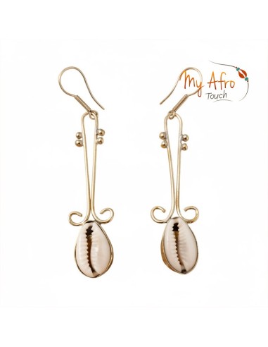 Boucles d’oreilles fines en bronze et cauri – Lior | My Afro Touch