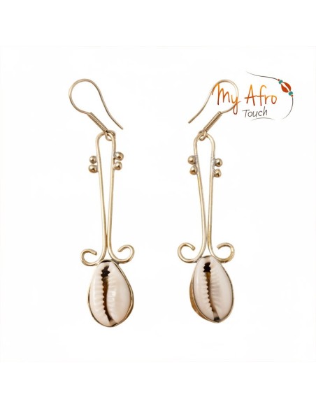 Boucles d’oreilles fines en bronze et cauri – Lior | My Afro Touch