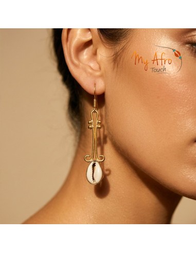 Boucles d’oreilles fines en bronze et cauri – Lior | My Afro Touch