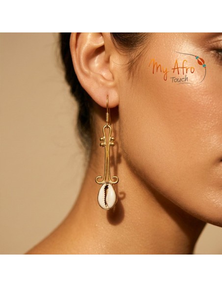 Boucles d’oreilles fines en bronze et cauri – Lior | My Afro Touch