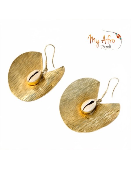 Boucles larges en bronze texturé et cauri – Koro | My Afro Touch