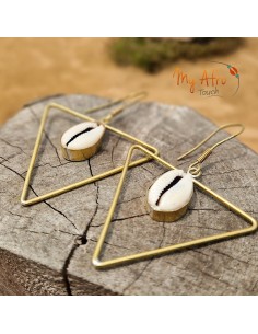 Boucles triangle en bronze et cauri – Aaru | My Afro Touch