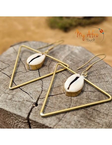 Boucles triangle en bronze et cauri – Aaru | My Afro Touch