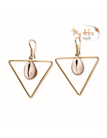 Boucles triangle en bronze et cauri – Aaru | My Afro Touch
