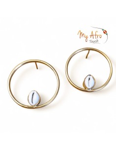 Boucles d’oreilles créoles en bronze et cauri – Kemi | My Afro Touch 2