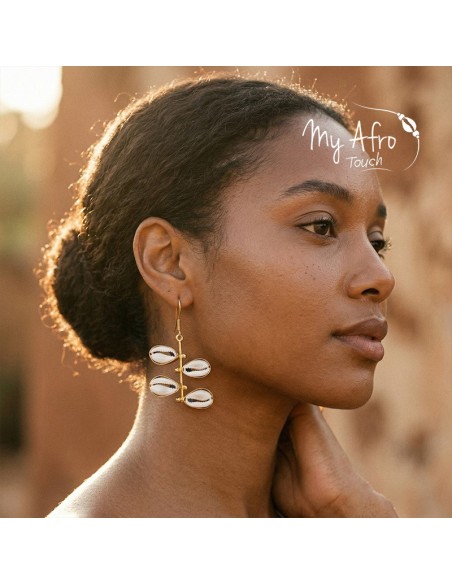 Boucles d’oreilles bronze multi-cauris – Tiani | My Afro Touch