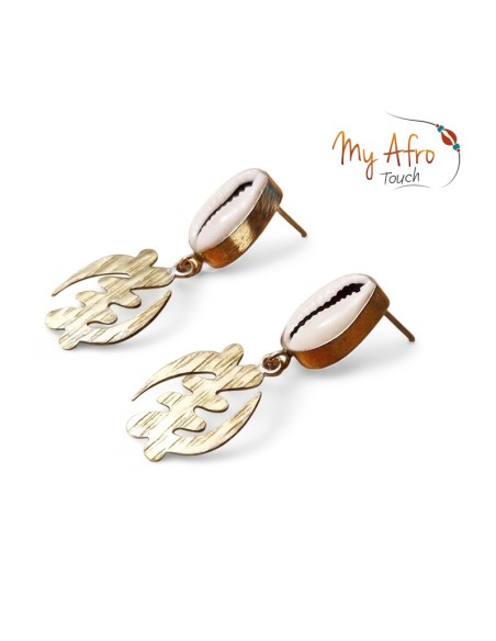 Boucles d’oreilles bronze et cauri symbole Gye Nyame | My Afro Touch