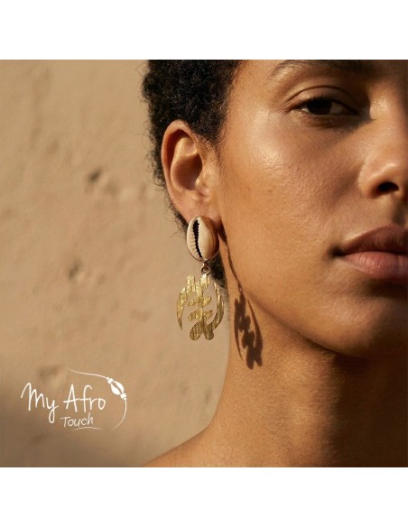 Boucles d’oreilles bronze et cauri symbole Gye Nyame | My Afro Touch