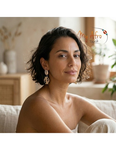 Boucles d’oreilles bronze et cauri symbole Gye Nyame | My Afro Touch