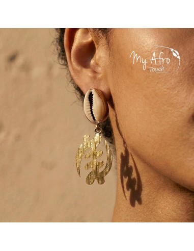 Boucles d’oreilles bronze et cauri symbole Gye Nyame | My Afro Touch