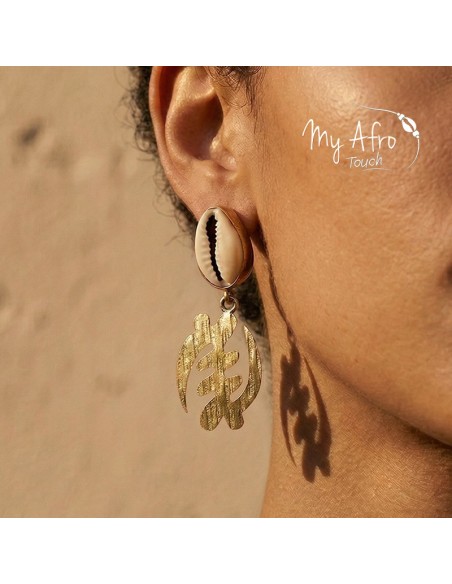 Boucles d’oreilles bronze et cauri symbole Gye Nyame | My Afro Touch