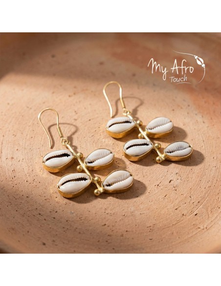 Boucles d’oreilles bronze multi-cauris – Tiani | My Afro Touch