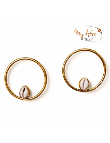 Boucles d’oreilles créoles en bronze et cauri – Kemi | My Afro Touch