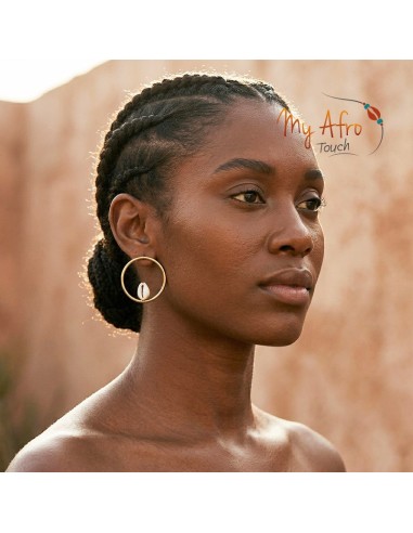 Boucles d’oreilles créoles en bronze et cauri – Kemi | My Afro Touch