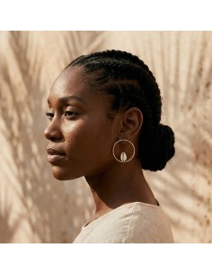 Boucles d’oreilles créoles en bronze et cauri – Kemi | My Afro Touch